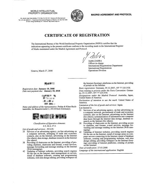 Internationale Registrierung einer Marke (WIPO IR-Marke, Madrid Abkommen)